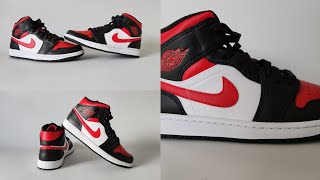 Nike Air Jordan 1 Mid Black/White/Fire Red Unboxing and On Feet