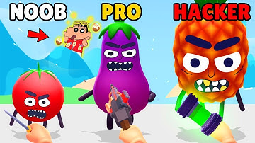 NOOB vs PRO vs HACKER in HIT TOMATO 3D with SHINCHAN and CHOP | Trending Android Game 2022 |AMAAN-T