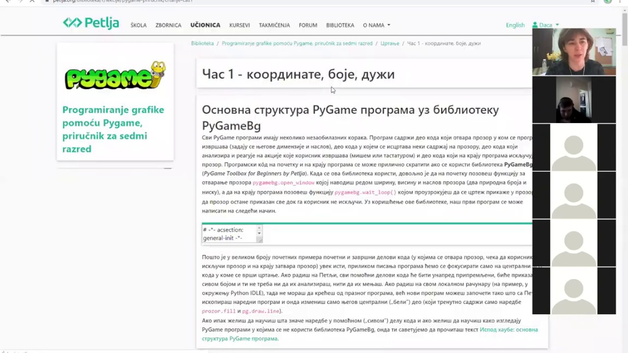 7 razredi Petlja PyGame i Google Učionica 7-1 7-2 7-3 OŠ Stevan Dukić Beograd