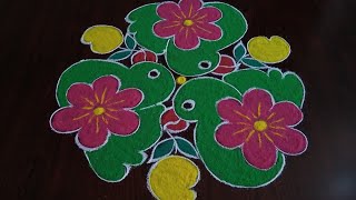 creative simple ugadi special parrots rangoli for beginners 7×4 dots