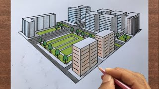 How to Draw a Town in 2 Point Perspective