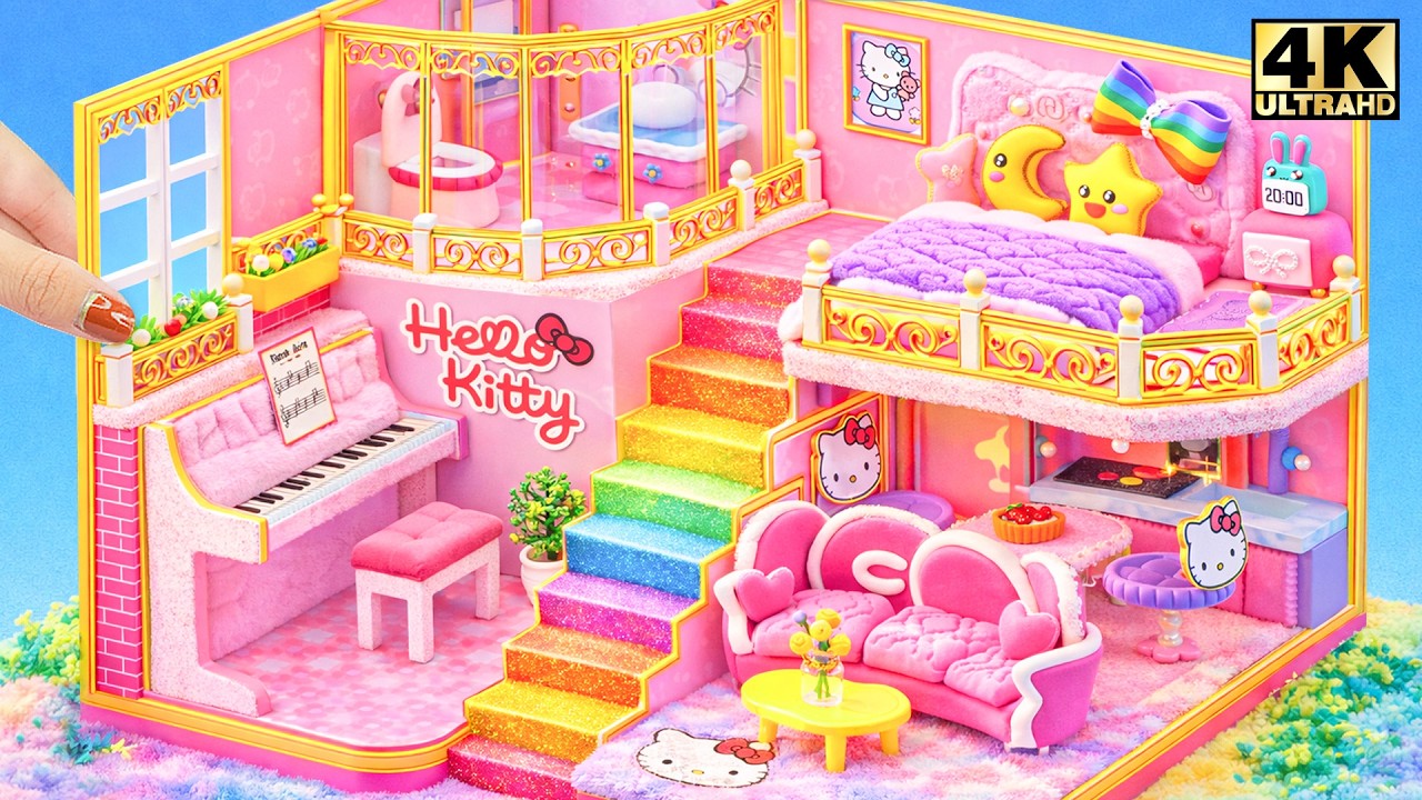 Build Ultimate Hello Kitty Pink House with Rainbow Stair, Piano