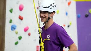 Defy Gravity on the Perse School Cambridge Climbing Wall