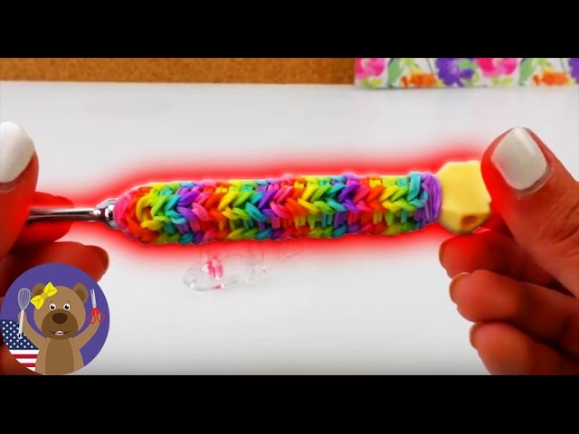 Rainbow loom crochet hook grip - Crocket hook loom band Tutorial