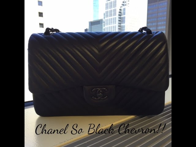 Chanel Rare Collectors Sold Out Chevron SO Black Double Flap Jumbo Classic  Bag