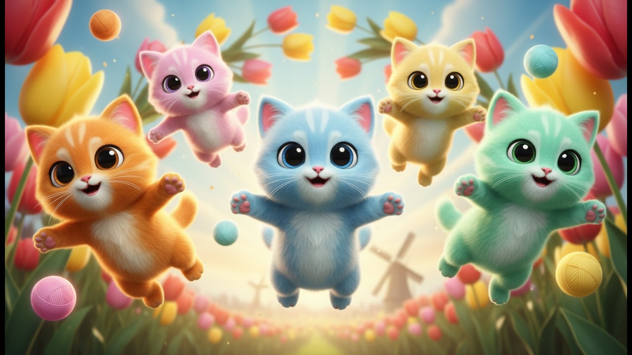 Vijf Kleine Katjes 🐱 | Leuk Kinderliedje over 5 Schattige Poezen | Miauw Lied voor Peuters