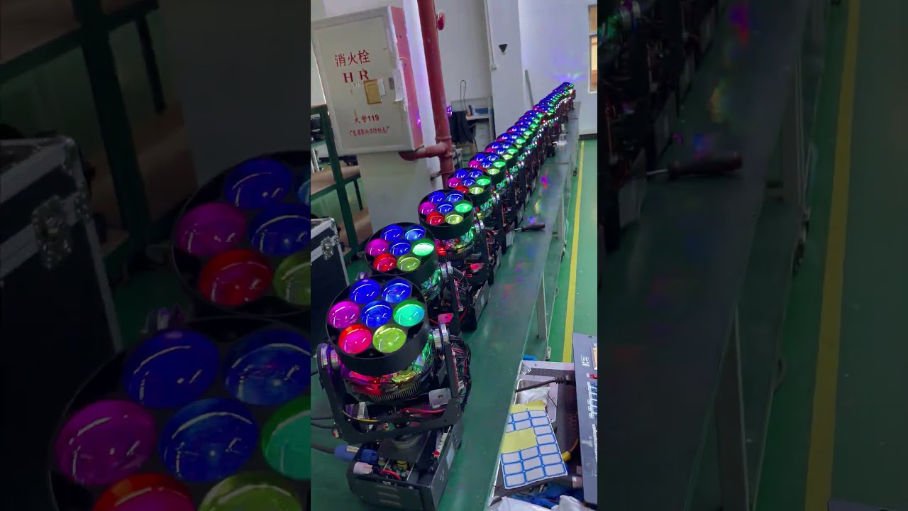 Testing the Rainbow Effect: Quality Inspection of LED 7*40W Bee Eyes Moving Head Lights🔧