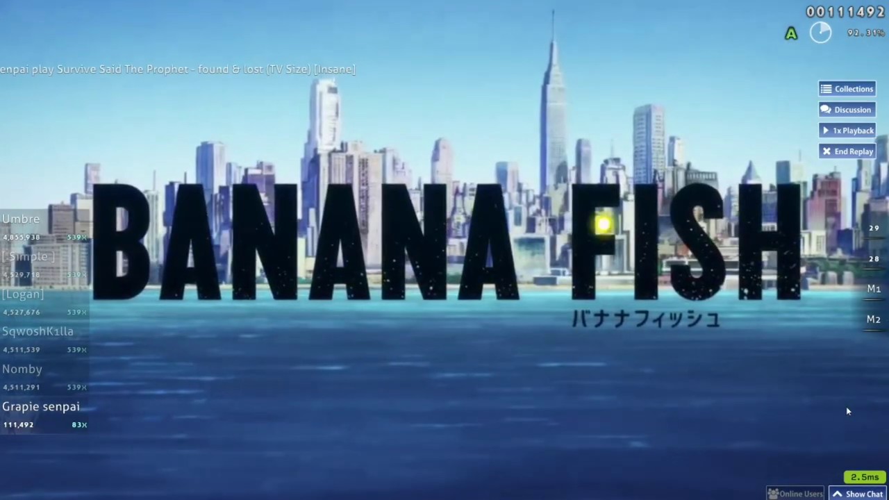 Found Lost By Survive Said The Prophet Banana Fish Op 1 Osu Youtube