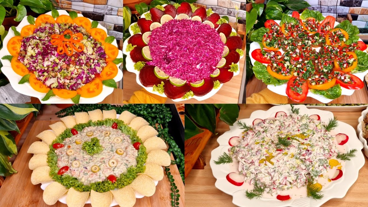 خمس أنواع من السلطات الصيفية  الجزء التاني بطريقة سهلة وطعم كلو لذاذة #مقبلات_سلطات_مشكلة