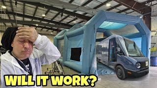 Painting A Rivian Delivery Truck In A BLOW UP Paint Booth!