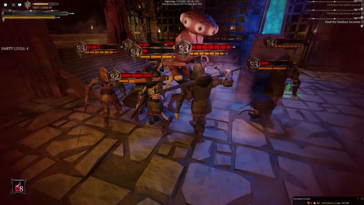 Archemara, Level 33 Secure Area dungeon run, Relaxing and killing till no lives left,