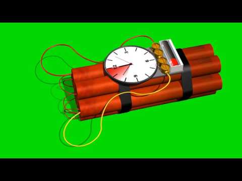 dynamite bomb with clock timer  - 10 sec.time laps - green screen - free use