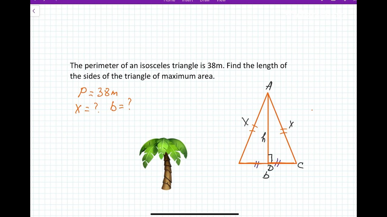Calculus 1: Optimization. Find The Length Of The Sides Of The Isosceles Triangle For Maximum Area.