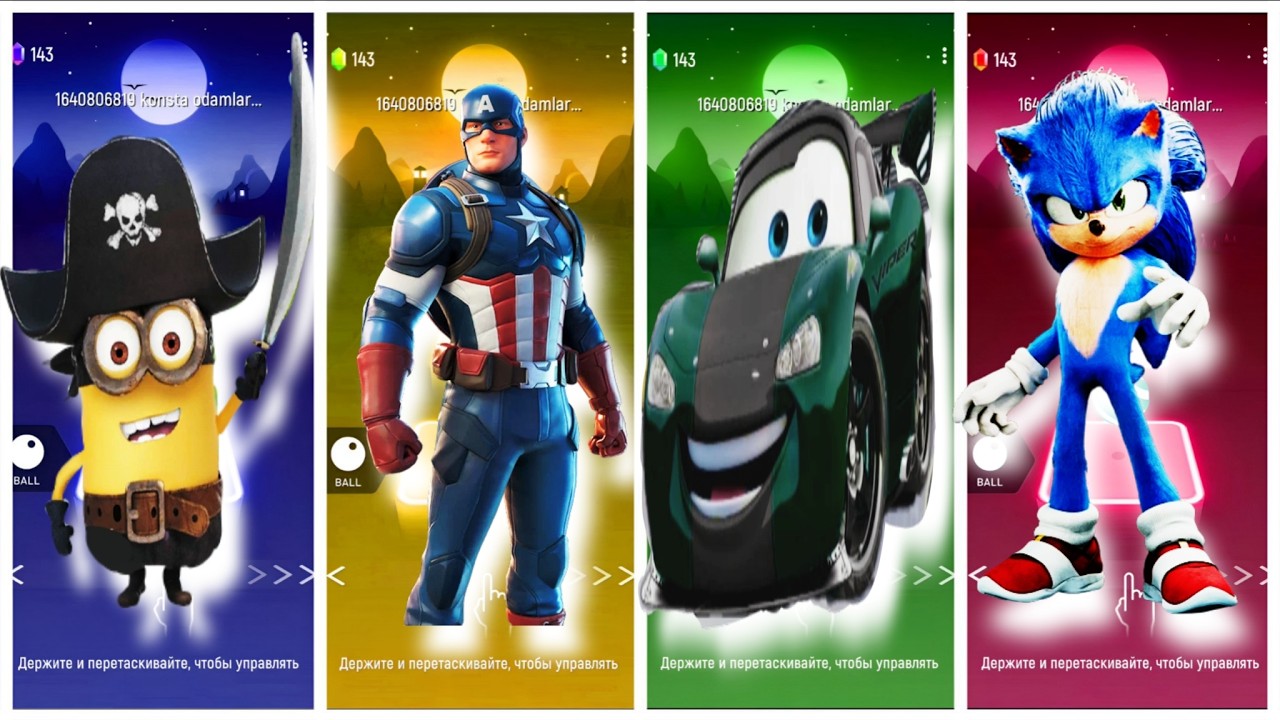Minions Vs Captain America Vs Mcqeen Vs Sonic Tiles Hop EDM Rush