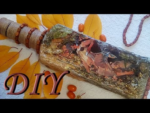 Идеи декора. Декор бутылки природными материалами. Поделки, подарки своими руками. Decor ideas.