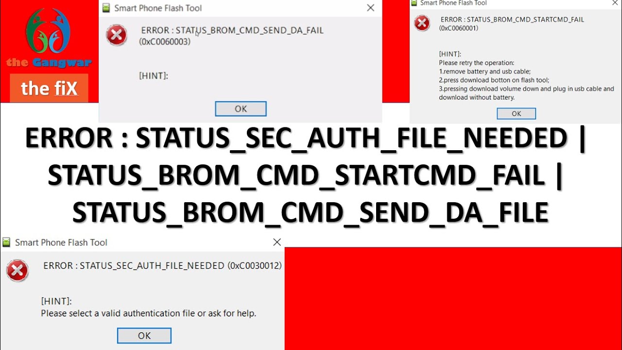 Brom cmd fail. Flash Tool status Brom file. Status sec auth file needed 0xc0030012. Status Error. Status Brom cmd STARTCMD fail 0xc0060001.