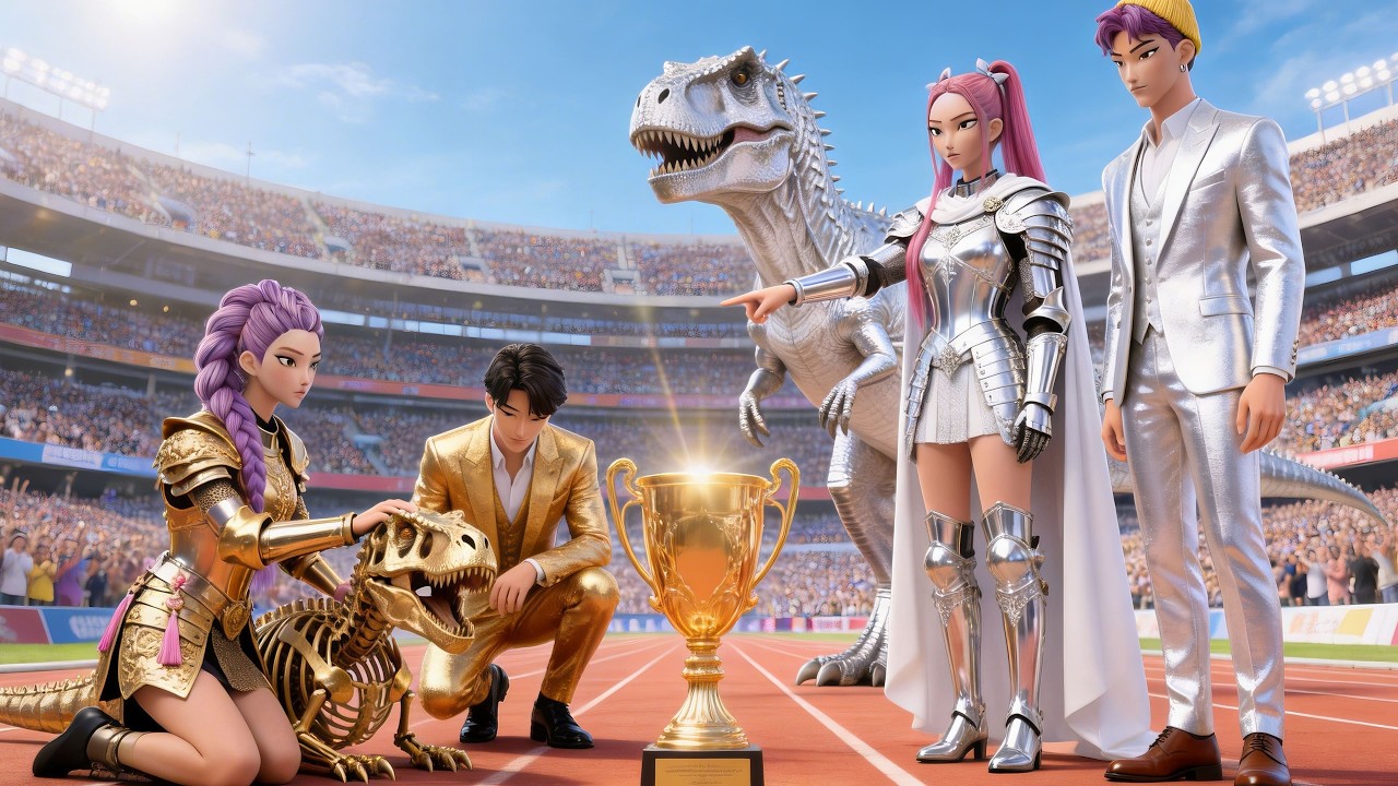 Golden Family VS Silver Family: RUMI Gets Magic T-REX Racing Championship - KPOP Demon Hunters
