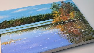 가을나무가 있는 호수풍경그리기 acrylic painting
