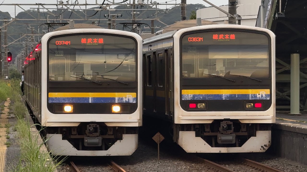 （374M）【トップナン編成】209系2100番台千マリC401編成［総武本線千葉行］＆（363M）209系2100番台千マリC406編成［総武本線銚子行］飯岡駅1、2番線ホーム発着