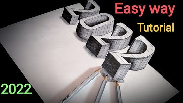 3D 2022 Drawing। New Year 2022 easy 3D Drawing । 3D Drawing Trick Art On Paper