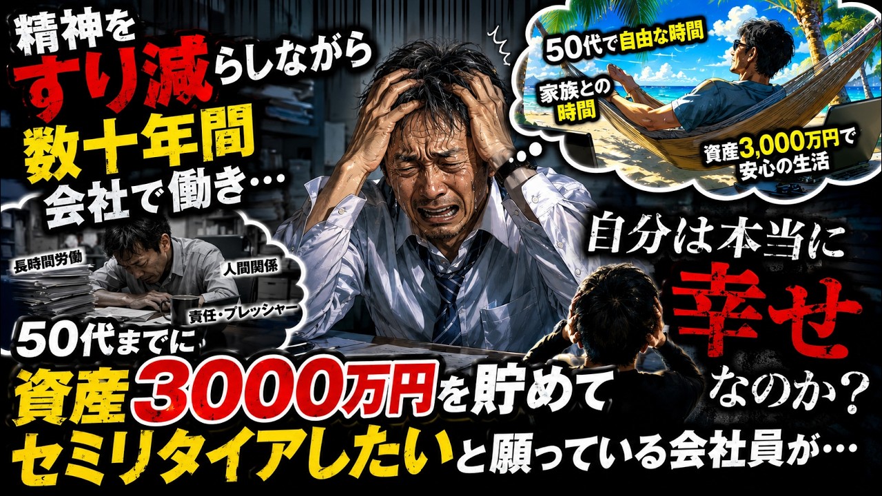 【FIRE】50代までに資産3000万円で早期リタイアしたいけど…仕事のストレスで心を病むながら耐える生活は本当に正しいのか？【もう働きたくない】