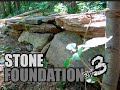 tinyLOG CABIN BUILD w/ Hand Tools   Ep 3: Laying Stone Foundation, Bushcraft & Log Wrestling