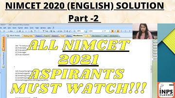 NIMCET 2020 (ENGLISH) SOLUTION Part -2 | NIMCET 2021 ASPIRANTS | MUST WATCH.