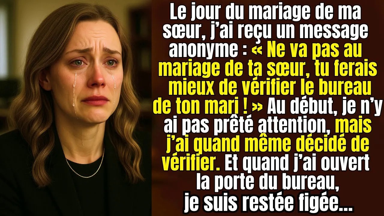 Le matin du mariage de ma sœur, j'ai reçu un message anonyme qui m'a glacé le sang : « Ne va pas au mariage de ta sœur. Tu ferais mieux de vérifier le bureau de ton mari. » J'ai ri, j'ai pensé à...