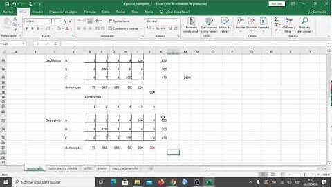 Problema de transporte resuelto con Solver de Excel.