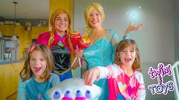 Anna helps ELSA teach Kate & Lilly about GIVING with MAGIC Hatchimals!!