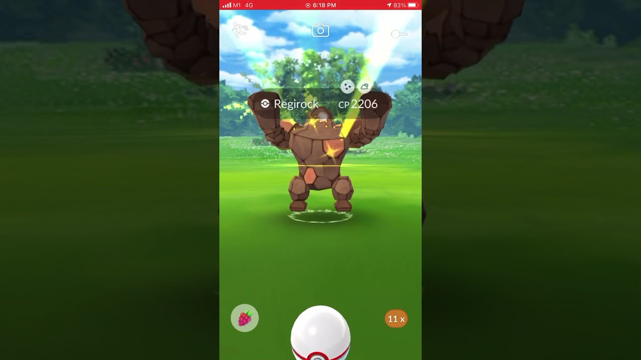 Catching the Shiny Regirock and this was my first shiny in Pokemon go