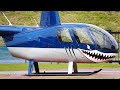 Robinson r44 ii shark mouth helicopter takeoff flight  landing