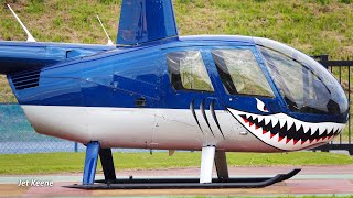 Robinson R44 II Shark Mouth Helicopter Takeoff, Flight & Landing