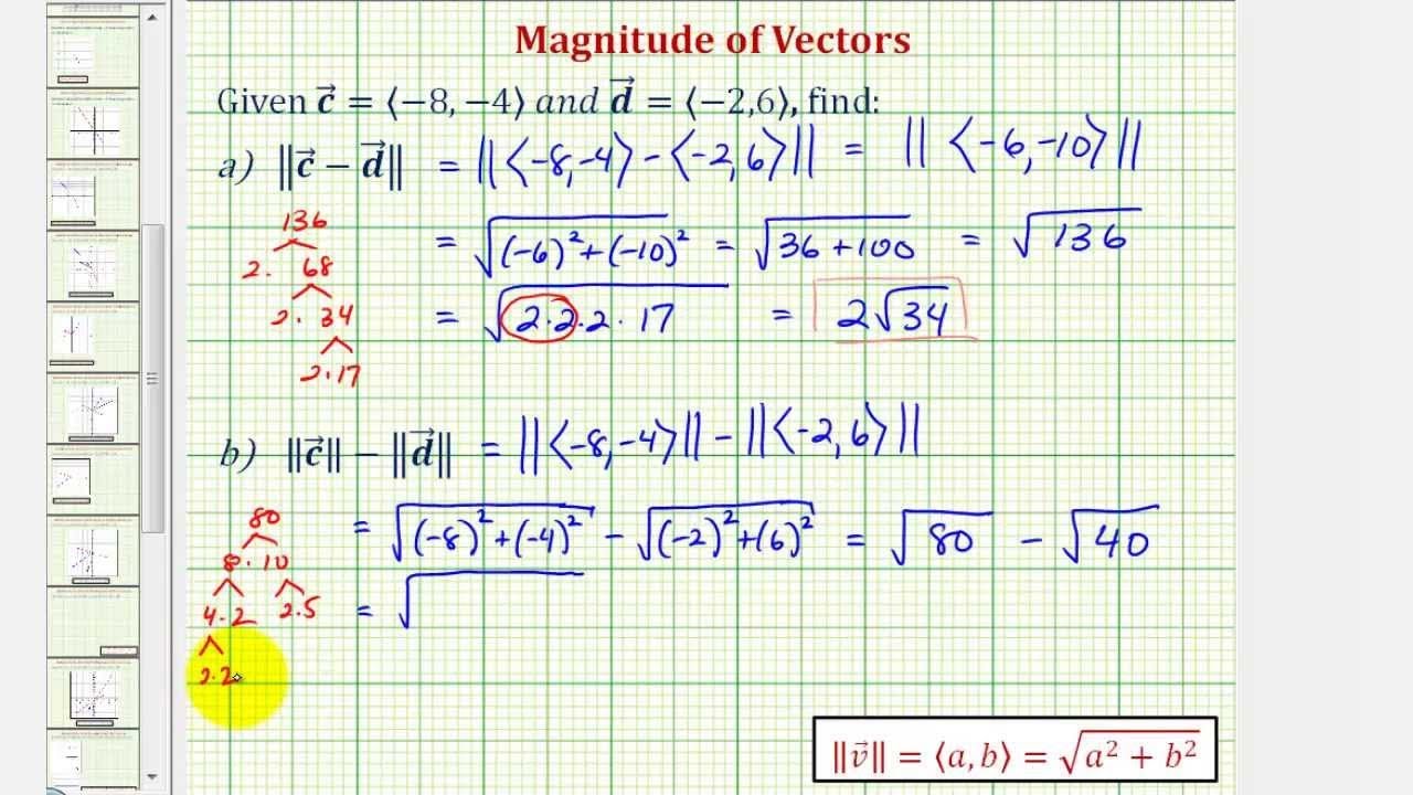 Ej: Encuentre la magnitud de la diferencia de dos vectores y la