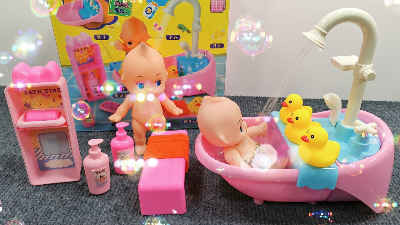 19 Minutes Satisfying with Unboxing Cute Pink Baby Bathtub Playset,Real