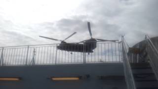 Royal Marines 'Playing' with their Chinooks over our passenger ferry