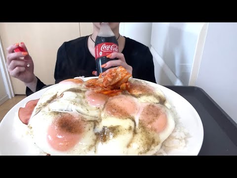 【ASMR 咀嚼音】ベーコンハムエッグ丼！Bacon ham and egg bowl！