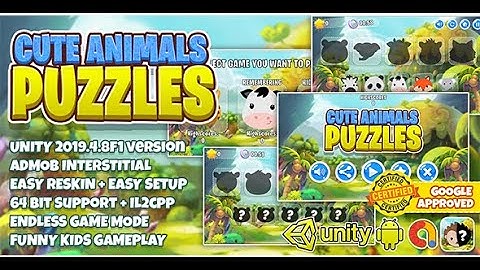 Cute Animals Puzzle Kids + Unity3d Source Code + Admob Ads Ready + 64 bit support