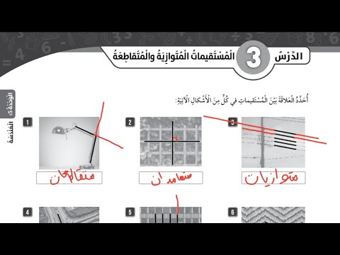 الصف الرابع الرياضيات حل كتاب التمارين صفحة 51 52 المستقيمات المتوازية والمتقاطعة