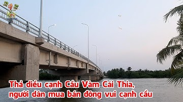 Thả diều cạnh Cầu Vàm Cái Thia, người dân mua bán đông vui cạnh cầu
