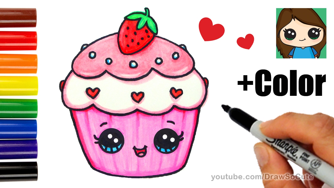How to Draw + Color a Cupcake Easy - Valentine's Sweet - YouTube