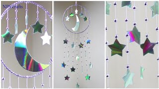 How to make Wall Hanger with waste CDs | DIY | Art ideas | Room decoration ideas | MOON and STAR