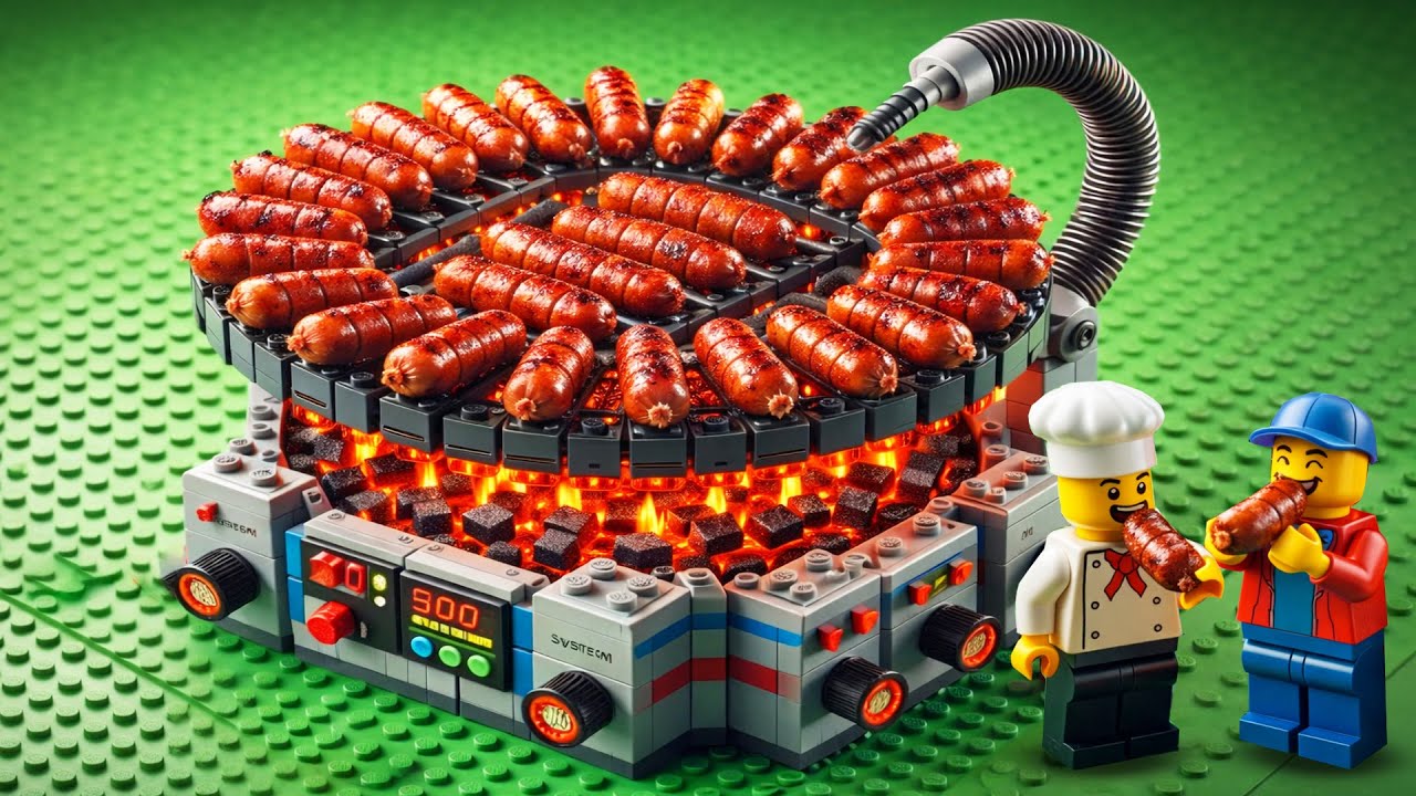 Тысячи гигантских сосисок, приготовленных на гриле из LEGO.