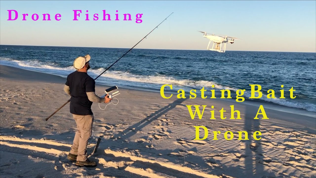 Drone Fishing - Deep Casting A Bait Past The Surf From The Beach