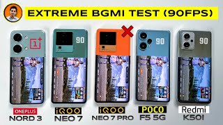 IQOO Neo 7/7 Pro vs Poco F5 vs Redmi k50i vs OnePlus Nord 3 Bgmi Test