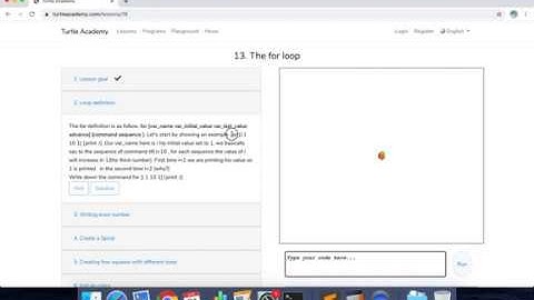 Turtle Academy 13 The for loop
