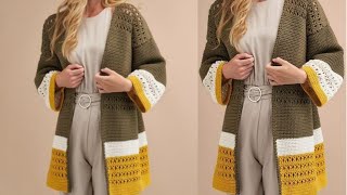 جاكيت كروشيه نسائي بغرزة رائعة الجزء الاول/ SIMPLE Crochet Cardigan Tutorial | DIY