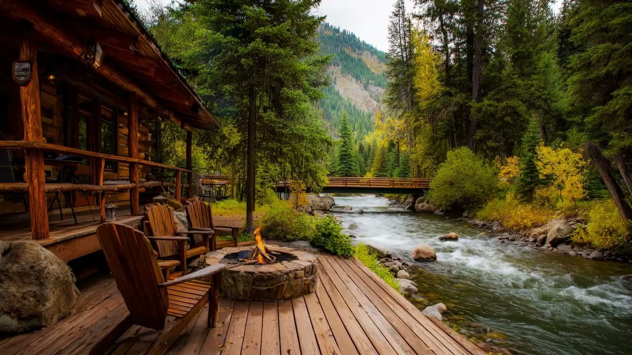 🔥 Уютная весенняя веранда домика на берегу реки с костром у озера