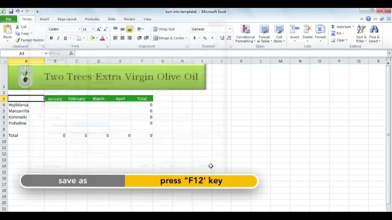 Creating and using original templates in Excel
