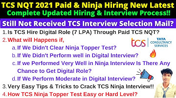 🔴TCS NQT 2021 Paid & Ninja Hiring Latest Updated Complete Hiring & Interview & Selection Process!!